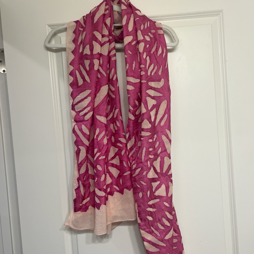 Antik Batik Pink and Cream Scarf Cotton and Silk